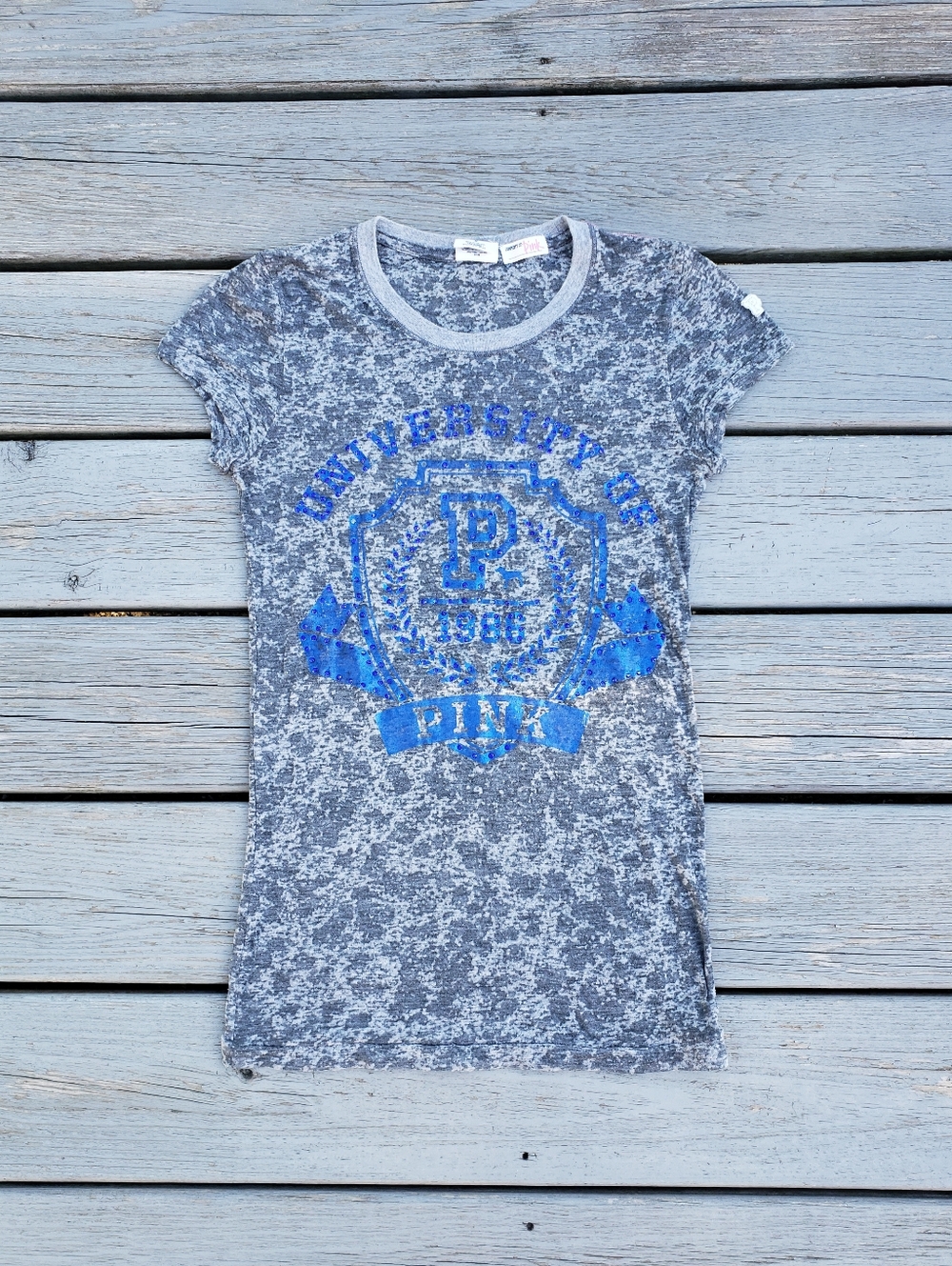 Victoria's Secret PINK y2k Rhinestones Burnout Tee Size Small